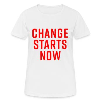 Change starts now - Frauen T-Shirt atmungsaktiv - Weiß - Vorne - AI Model Female 172 dark (172cm)