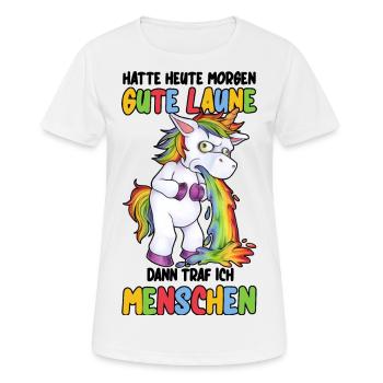 Witziges Einhorn Kotzend zynisch antisozial - Frauen T-Shirt atmungsaktiv - Weiß - Vorne - AI Model Female 172 dark (172cm)