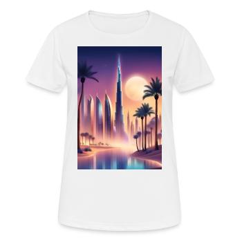 Große Palmen und ein hohes Hochhaus - Frauen T-Shirt atmungsaktiv - Weiß - Vorne - AI Model Female 172 dark (172cm)