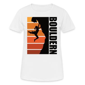 Kletter-Action pur: Frau beim Bouldern! - Frauen T-Shirt atmungsaktiv - Weiß - Vorne - AI Model Female 172 dark (172cm)