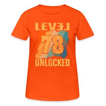 Niveau cadeau d’anniversaire débloqué 78 ans - T-shirt respirant Femme - orange néon - Devant - AI Model Female 172 dark (172cm)