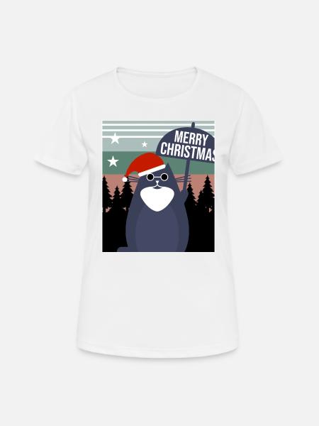 Merry Christmas Cat - Frauen T-Shirt atmungsaktiv - Weiß