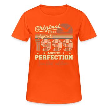 Cadeau Avril 1999 | 26ème Anniversaire Avril 1999 - T-shirt respirant Femme - orange néon - Devant - AI Model Female 172 dark (172cm)