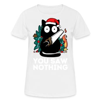 Weihnachten - Du hast nichts gesehen - Katzentannenbaum - Frauen T-Shirt atmungsaktiv - Weiß - Vorne - AI Model Female 172 dark (172cm)