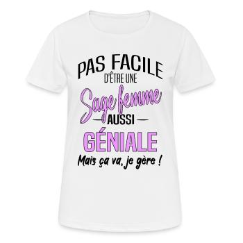Sage femme - T-shirt respirant Femme - blanc - Devant - AI Model Female 172 dark (172cm)