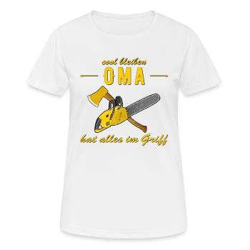 cool bleiben - Oma hat alles im Griff - Frauen T-Shirt atmungsaktiv - Weiß - Vorne - AI Model Female 172 dark (172cm)