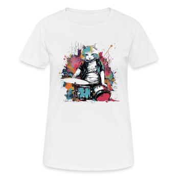Cat Drummer Music Animal Drums Wild Cat - T-shirt respirant Femme - blanc - Devant - AI Model Female 172 dark (172cm)