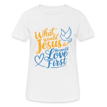 WWJD HWLF Jesus würde den Ersten Christen lieben - Frauen T-Shirt atmungsaktiv - Weiß - Vorne - AI Model Female 172 dark (172cm)