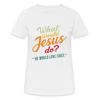 WWJD HWLF Jesus würde den Ersten Christen lieben - Frauen T-Shirt atmungsaktiv - Weiß - Vorne - AI Model Female 172 dark (172cm)
