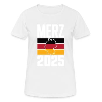Merz Kanzler 2025 Bundeskanzler Bundestagswahl - Frauen T-Shirt atmungsaktiv - Weiß - Vorne - AI Model Female 172 dark (172cm)