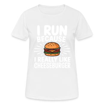 Je cours parce que j’aime beaucoup le Cheeseburger Jogging - T-shirt respirant Femme - blanc - Devant - AI Model Female 172 dark (172cm)
