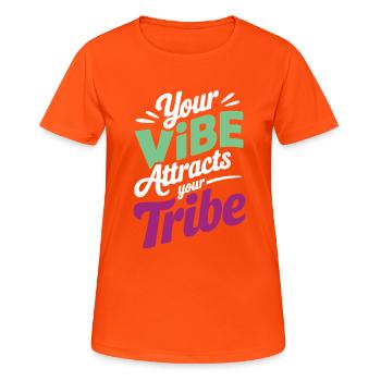 Votre vibration attire l’énergie positive de votre tribu - T-shirt respirant Femme - orange néon - Devant - AI Model Female 172 dark (172cm)