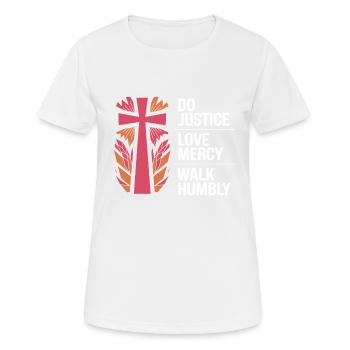 Faire justice, amour, miséricorde, marcher humblement Bible Michée 6:8 - T-shirt respirant Femme - blanc - Devant - AI Model Female 172 dark (172cm)