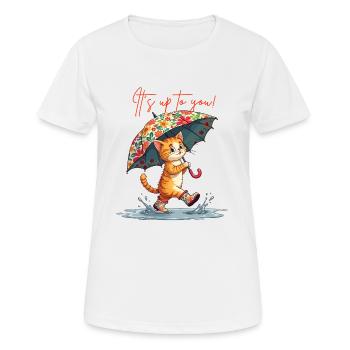 Chat Courage Pensée Positive Puddle Parapluie Mignon - T-shirt respirant Femme - blanc - Devant - AI Model Female 172 dark (172cm)