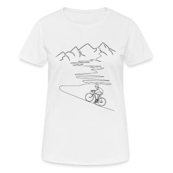 Rennrad mit Berg, Alpenpass, bergauf, Serpentinen - Frauen T-Shirt atmungsaktiv - Weiß - Vorne - AI Model Female 172 dark (172cm)