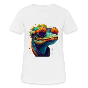Kroko oder Alligator mit Sonnenbrille im Sommer - Frauen T-Shirt atmungsaktiv - Weiß - Vorne - AI Model Female 172 dark (172cm)