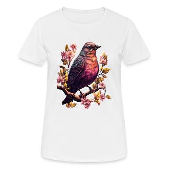 Frühling Sonne Vogel Blüten - Frauen T-Shirt atmungsaktiv - Weiß - Vorne - AI Model Female 172 dark (172cm)