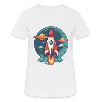 Whimsy Rocket: Galaktisches Abenteuer! - Frauen T-Shirt atmungsaktiv - Weiß - Vorne - AI Model Female 172 dark (172cm)