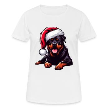 Rottweiler mignon portant un chapeau de Père Noël - T-shirt respirant Femme - blanc - Devant - AI Model Female 172 dark (172cm)