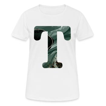 Lettre t marbré vert - T-shirt respirant Femme - blanc - Devant - AI Model Female 172 dark (172cm)
