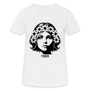 Visage d’une femme avec une couronne de fleurs - T-shirt respirant Femme - blanc - Devant - AI Model Female 172 dark (172cm)