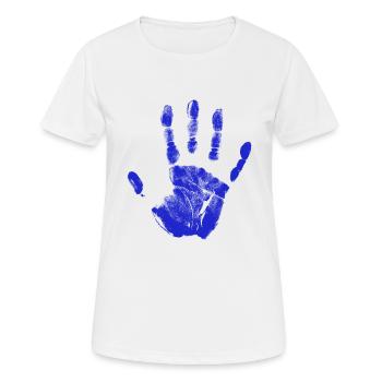 Empreinte de main peinte identité doigts et paume bleu - T-shirt respirant Femme - blanc - Devant - AI Model Female 172 dark (172cm)