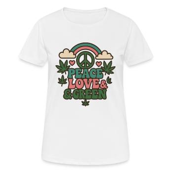 Peace Love Green Cannabis Graphic Années 70 - T-shirt respirant Femme - blanc - Devant - AI Model Female 172 dark (172cm)