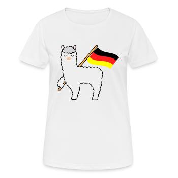WM Alpaca Deutschland - Frauen T-Shirt atmungsaktiv - Weiß - Vorne - AI Model Female 172 dark (172cm)