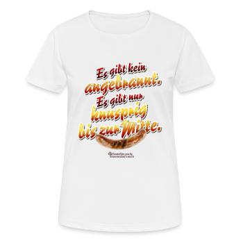 Grill T-Shirt Spruch Angebrannt und knusprig - Frauen T-Shirt atmungsaktiv - Weiß - Vorne - AI Model Female 172 dark (172cm)