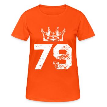 79 Zahl Krone - Frauen T-Shirt atmungsaktiv - Neonorange - Vorne - AI Model Female 172 dark (172cm)