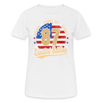 Mise à jour Level Up 87 Years Limited Edition USA - T-shirt respirant Femme - blanc - Devant - AI Model Female 172 dark (172cm)