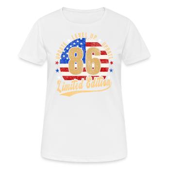 Mise à jour Level Up 86 Years Limited Edition USA - T-shirt respirant Femme - blanc - Devant - AI Model Female 172 dark (172cm)