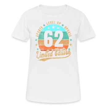 Mise à jour Level Up 62 Ans Édition Limitée Rétro - T-shirt respirant Femme - blanc - Devant - AI Model Female 172 dark (172cm)