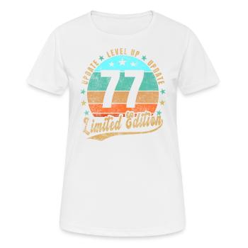 Mise à jour Level Up 77 ans Édition Limitée Rétro - T-shirt respirant Femme - blanc - Devant - AI Model Female 172 dark (172cm)