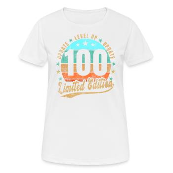 Mise à jour Level Up 100 Years Limited Edition Retro - T-shirt respirant Femme - blanc - Devant - AI Model Female 172 dark (172cm)