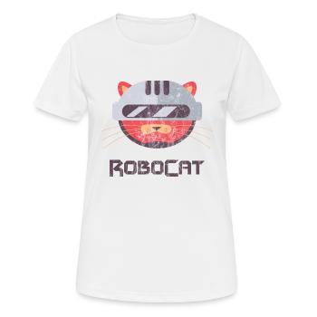 ROBOCAT - Katzen Kater Roboter Comicfigur Geschenk - Frauen T-Shirt atmungsaktiv - Weiß - Vorne - AI Model Female 172 dark (172cm)