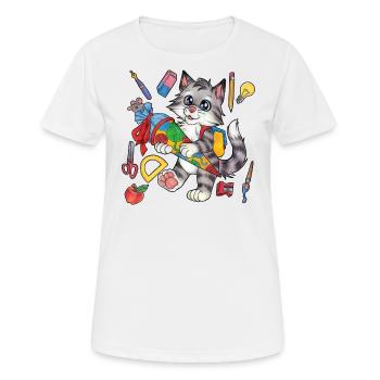 Niedliche Katze Katzenkind mit Zuckertüte Schule - Frauen T-Shirt atmungsaktiv - Weiß - Vorne - AI Model Female 172 dark (172cm)