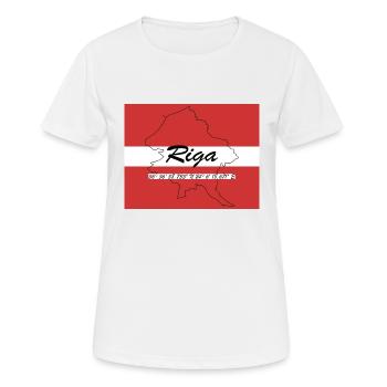 Riga - Hauptstadt mit GPS & Flagge - Frauen T-Shirt atmungsaktiv - Weiß - Vorne - AI Model Female 172 dark (172cm)