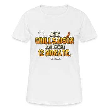 Grillspruch "12 Monate Grillsaison" - Frauen T-Shirt atmungsaktiv - Weiß - Vorne - AI Model Female 172 dark (172cm)