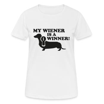 Mon Wiener est un gagnant - T-shirt respirant Femme - blanc - Devant - AI Model Female 172 dark (172cm)