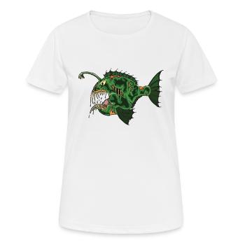 grüner Zombie Laternenfisch aus der Tiefsee - Frauen T-Shirt atmungsaktiv - Weiß - Vorne - AI Model Female 172 dark (172cm)