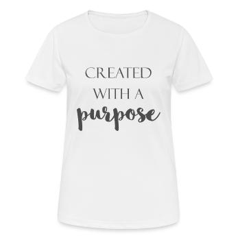 Created with a purpose - Frauen T-Shirt atmungsaktiv - Weiß - Vorne - AI Model Female 172 dark (172cm)