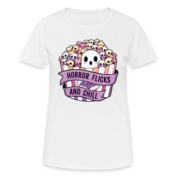 Horrorfilme und Chill - Frauen T-Shirt atmungsaktiv - Weiß - Vorne - AI Model Female 172 dark (172cm)