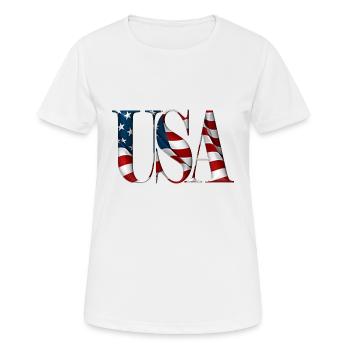 USA-Text - Frauen T-Shirt atmungsaktiv - Weiß - Vorne - AI Model Female 172 dark (172cm)