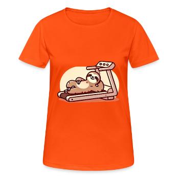 Entspanntes Faultier auf dem Laufband-Design - Frauen T-Shirt atmungsaktiv - Neonorange - Vorne - AI Model Female 172 dark (172cm)
