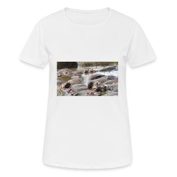 Nilpferde schwimmen im Fluss Safari Afrika - Frauen T-Shirt atmungsaktiv - Weiß - Vorne - AI Model Female 172 dark (172cm)