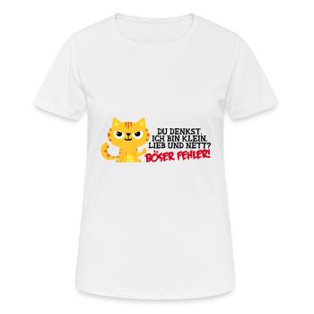 Klein Lieb Nett - Böser Fehler Spruch Katze - Frauen T-Shirt atmungsaktiv - Weiß - Vorne - AI Model Female 172 dark (172cm)