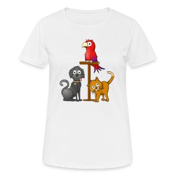 Schwarzer Hund, orangefarbene Katze und Papagei am Spieß - Frauen T-Shirt atmungsaktiv - Weiß - Vorne - AI Model Female 172 dark (172cm)