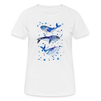 Trois baleines dans la mer sous l & # 39; eau - T-shirt respirant Femme - blanc - Devant - AI Model Female 172 dark (172cm)