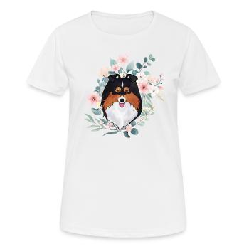 Sheltie fleurs tri noires - T-shirt respirant Femme - blanc - Devant - AI Model Female 172 dark (172cm)